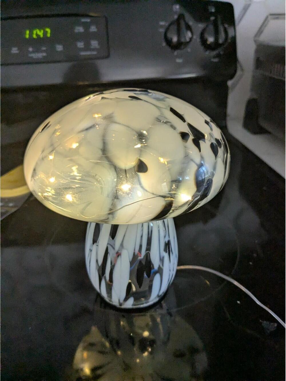 Glass Mushroom Fairy Lamp White Confetti LED Desk Light 6.5”